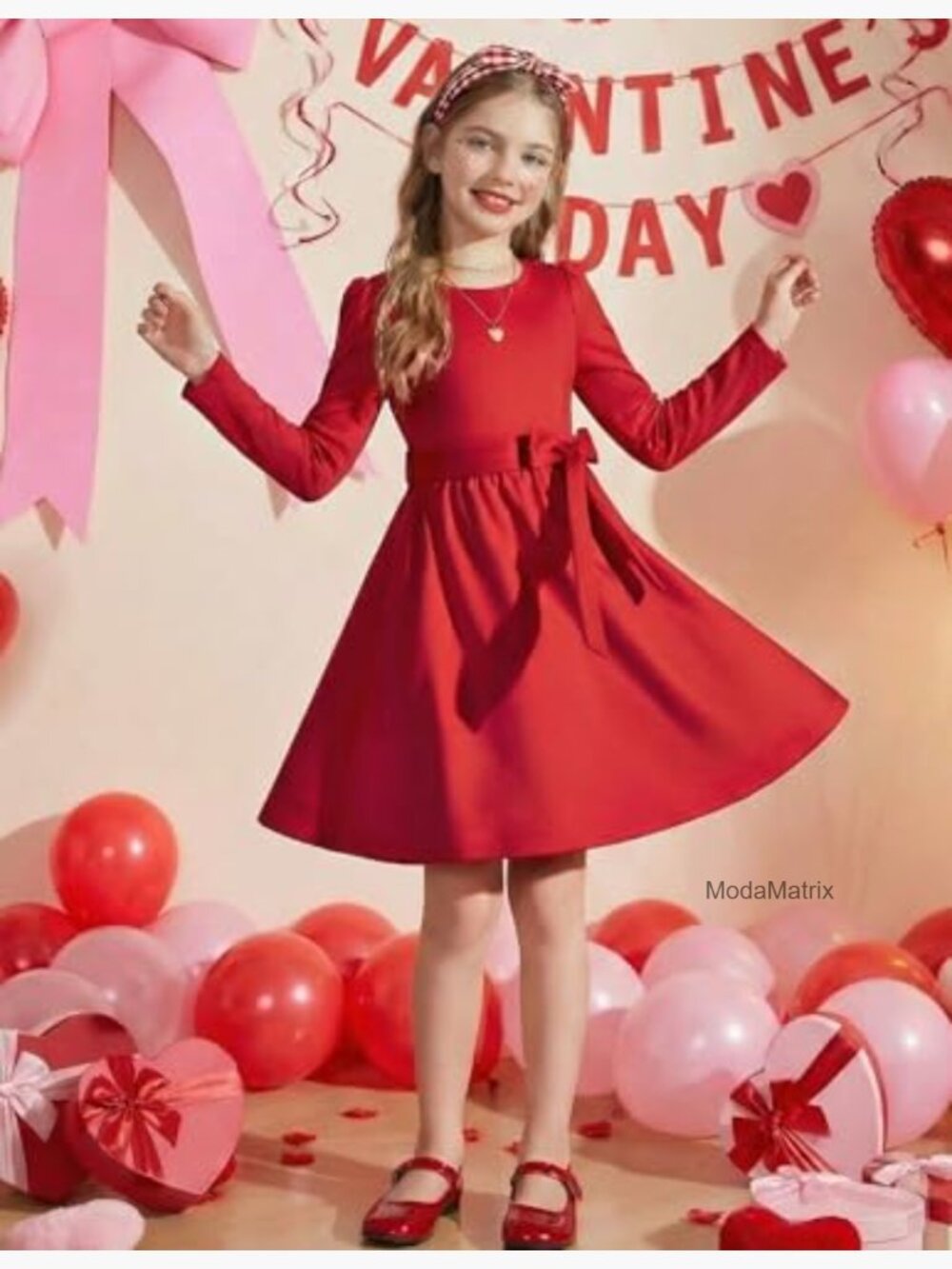 Girls Puff Long Sleeve Formal Party Dress with Pockets - Picture 6 of 7